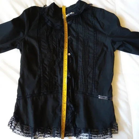 Black cotton 3/4 sleeve button down shirt with lace trim Xhilaration size XS - Picture 3 of 16